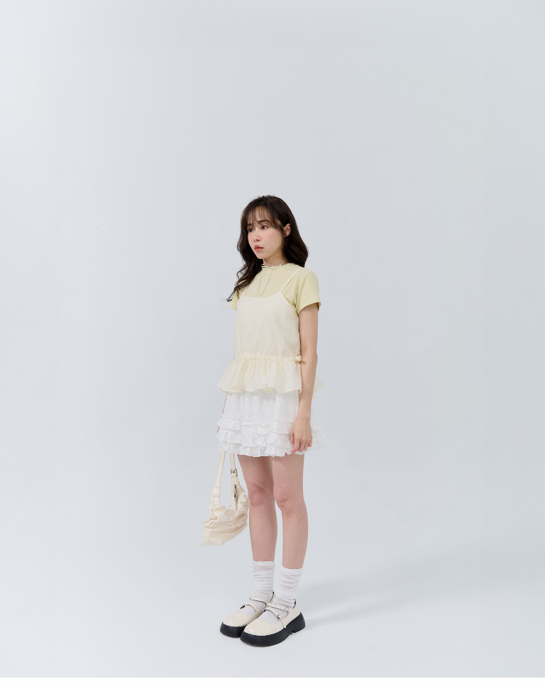フリルヘム2点セット半袖トップス 2色展開