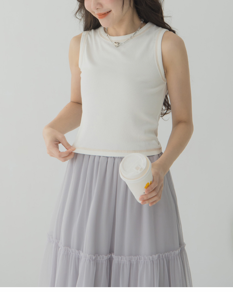 リブクルーネックタイトタンクトップ 3色展開