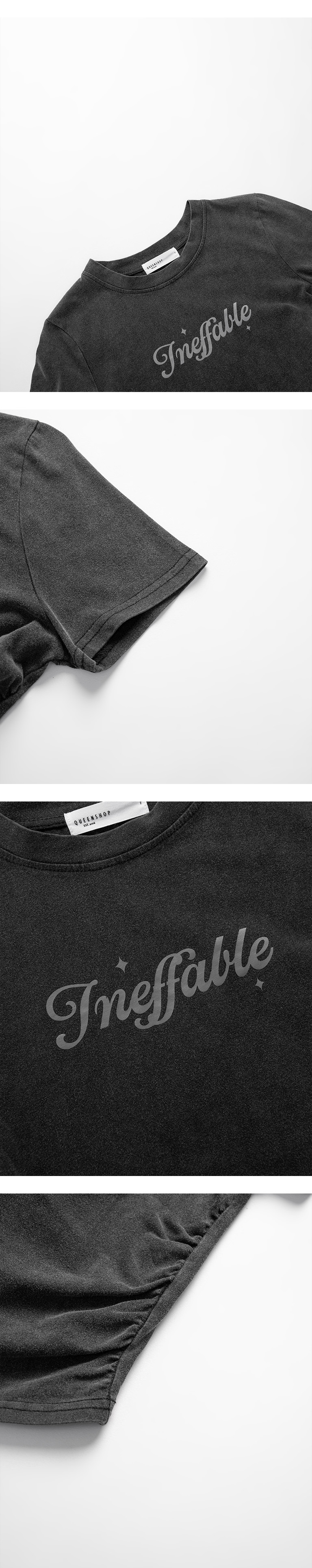 ウォッシュ加工サイドギャザープリントTシャツ