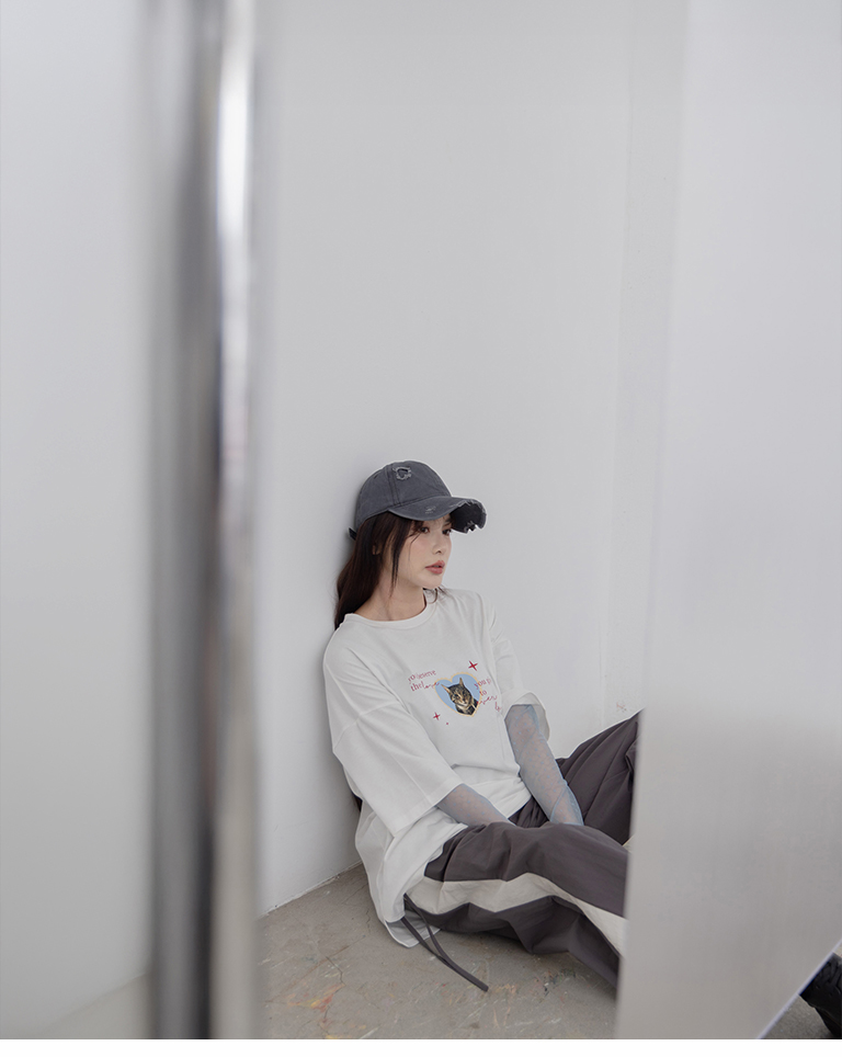 キャットプリントワイドTシャツ 2色展開