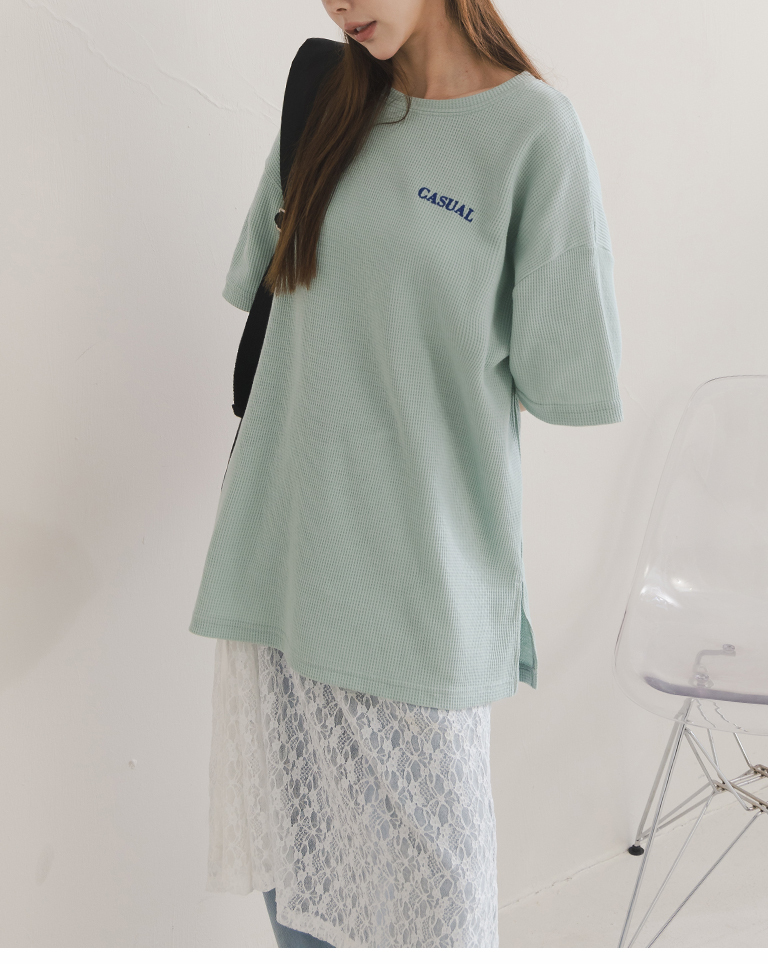オーバーサイズワッフル半袖Tシャツ 4色展開