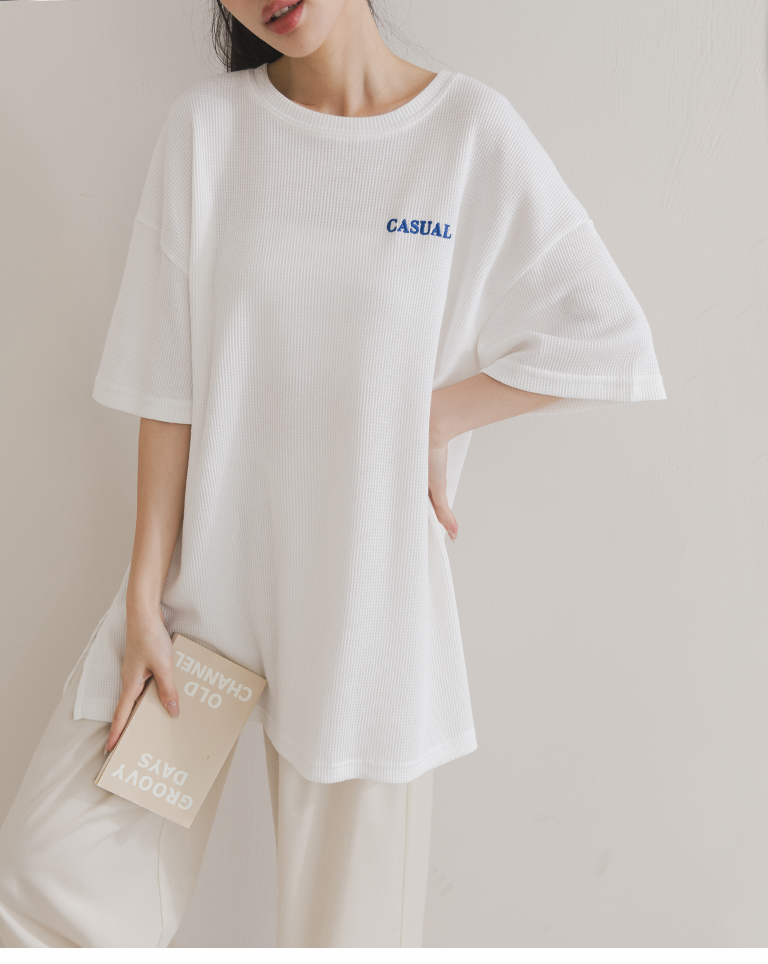 オーバーサイズワッフル半袖Tシャツ 4色展開