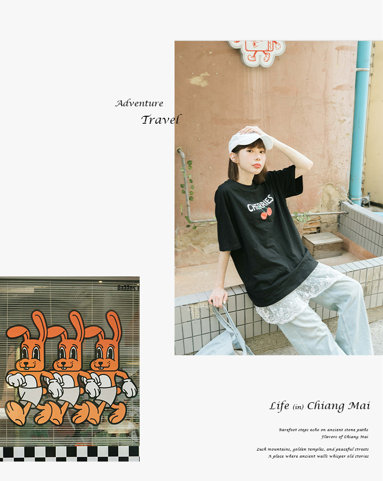 さくらんぼプリントワイド半袖Tシャツ 2色展開