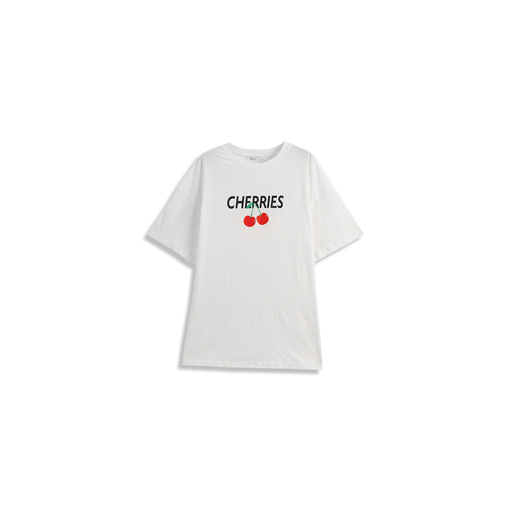 さくらんぼプリントワイド半袖Tシャツ 2色展開