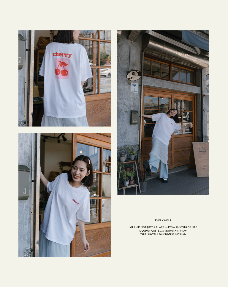 チェリー刺繡ワイドTシャツ