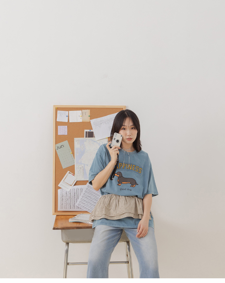 犬プリントワイドTシャツ 2色展開