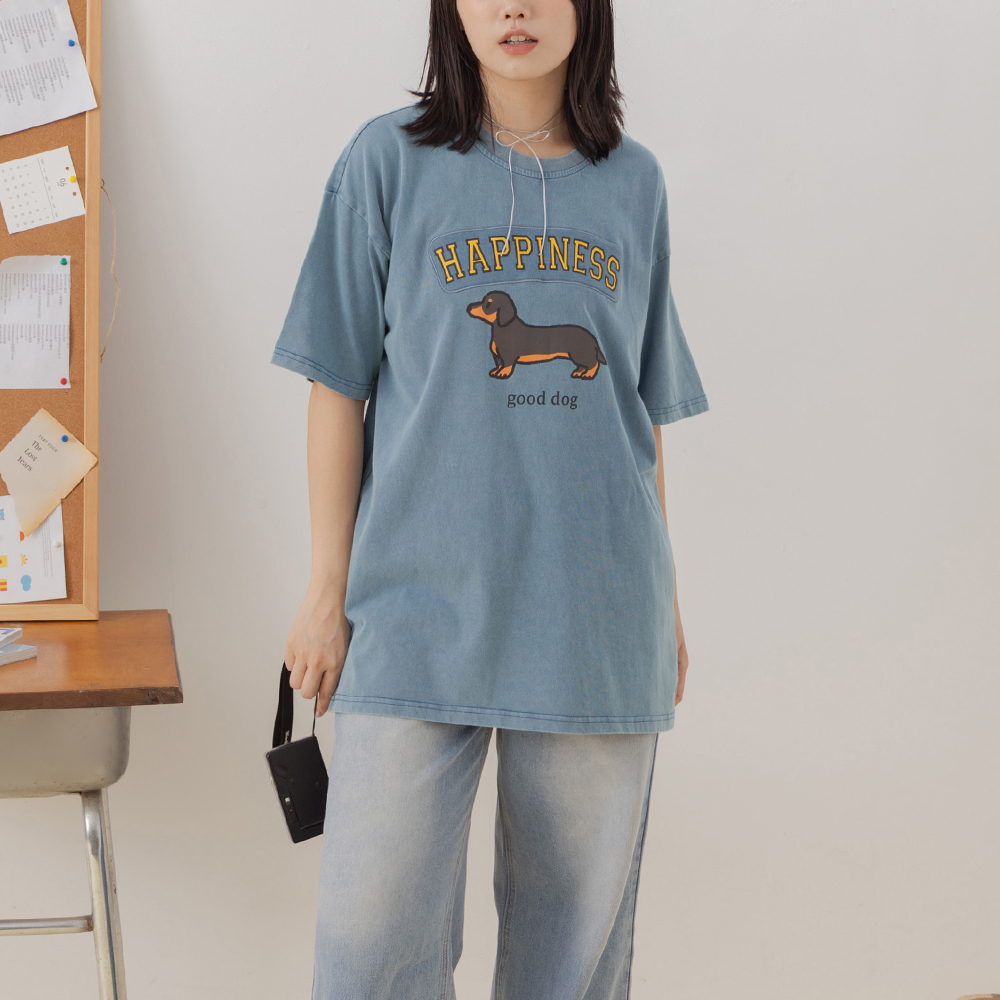 犬プリントワイドTシャツ 2色展開