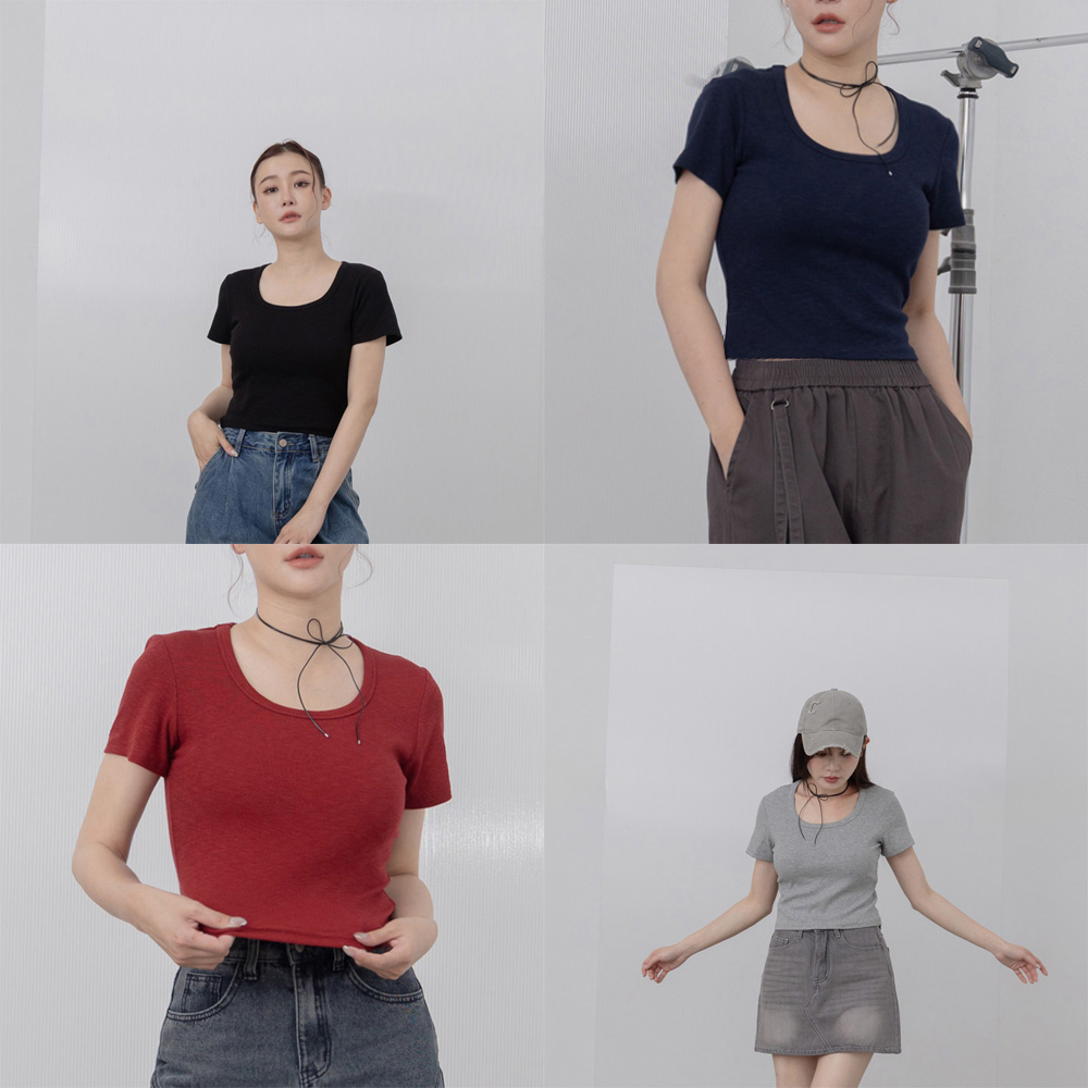 リブショート丈トップス 8色展開