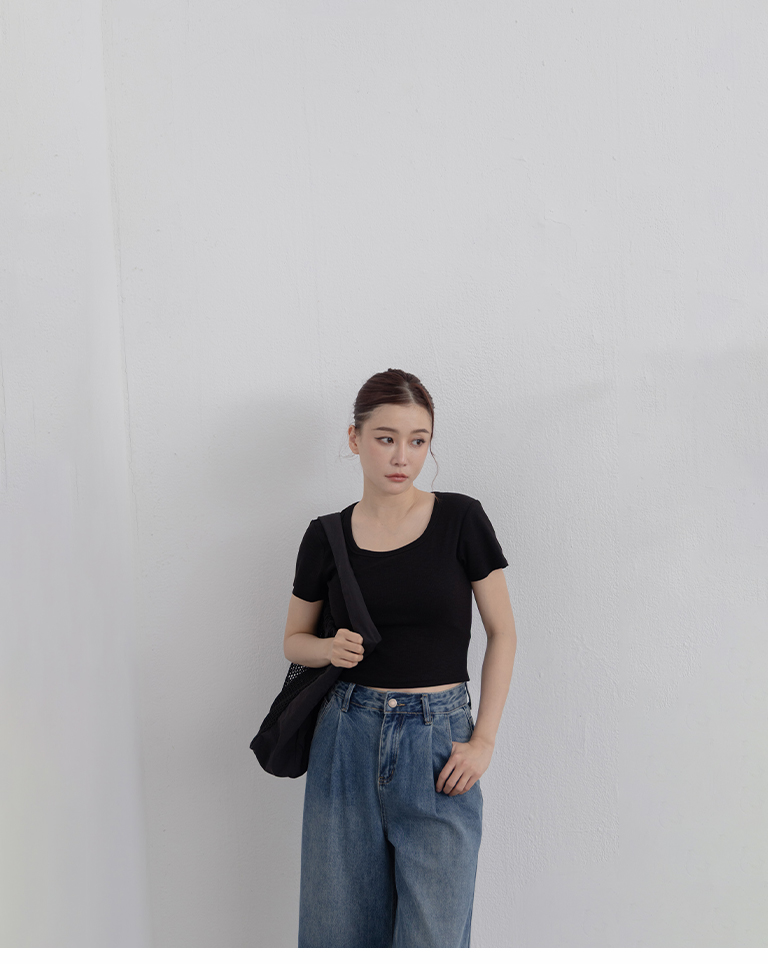 リブショート丈トップス 8色展開