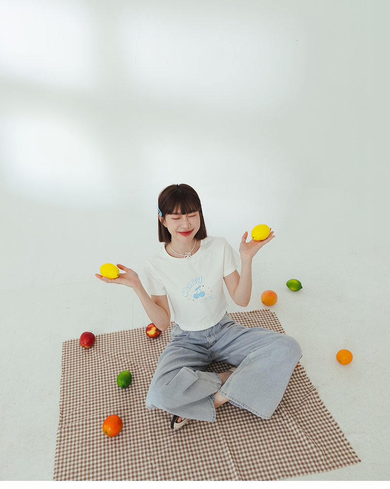 チェリープリントクロップドトップス