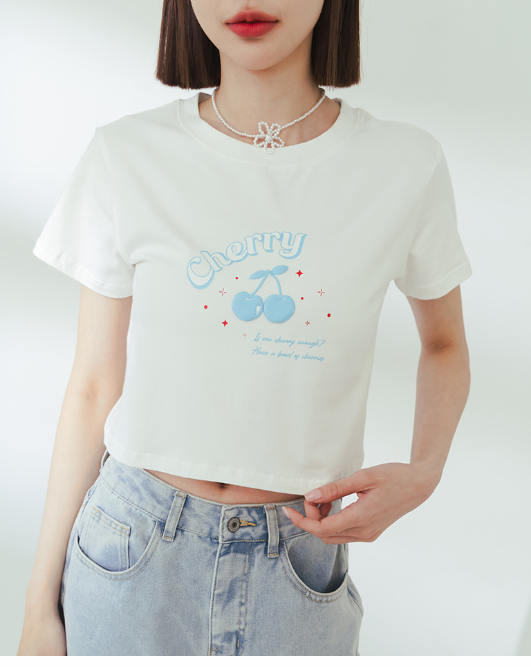 チェリープリントクロップドトップス