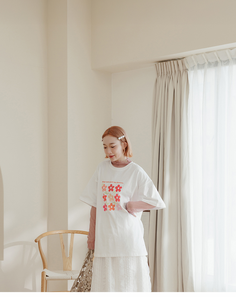 フラワープリントワイドTシャツ 2色展開