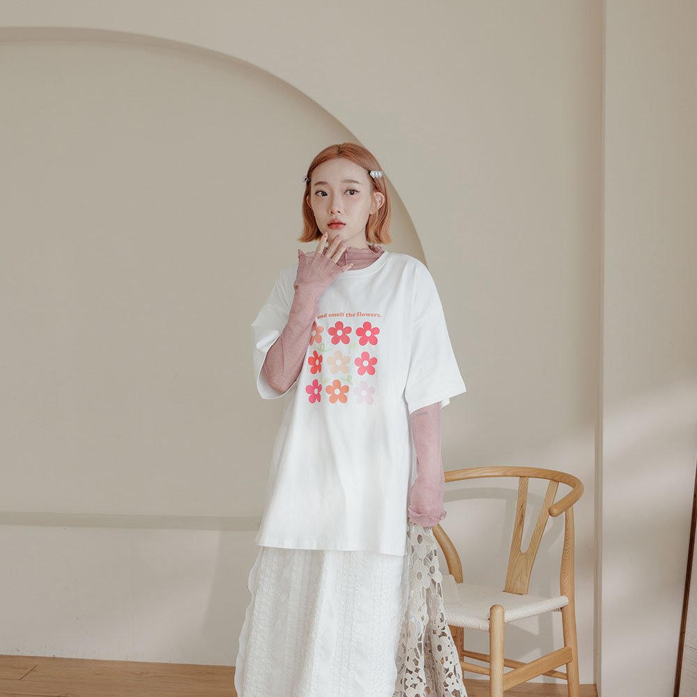 フラワープリントワイドTシャツ 2色展開