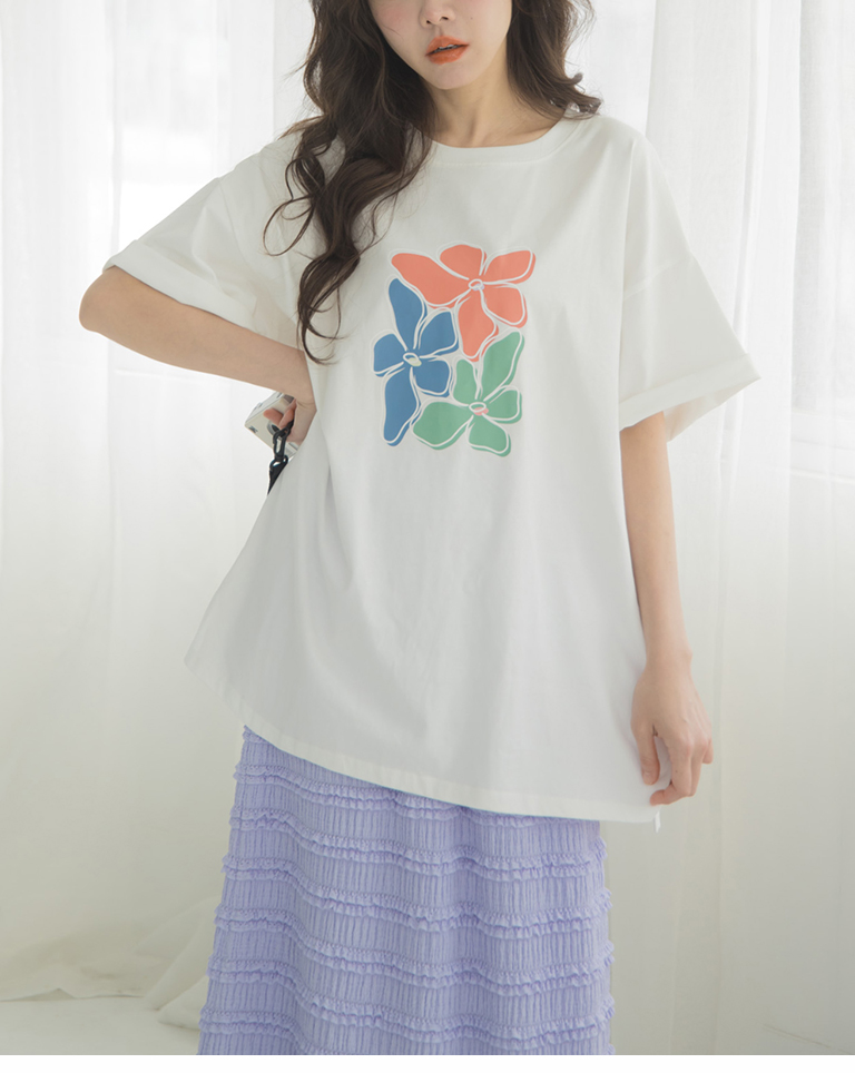 フラワープリントワイドTシャツ 2色展開