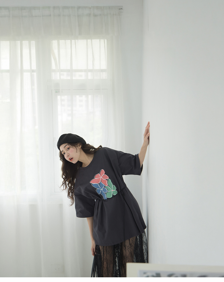 フラワープリントワイドTシャツ 2色展開