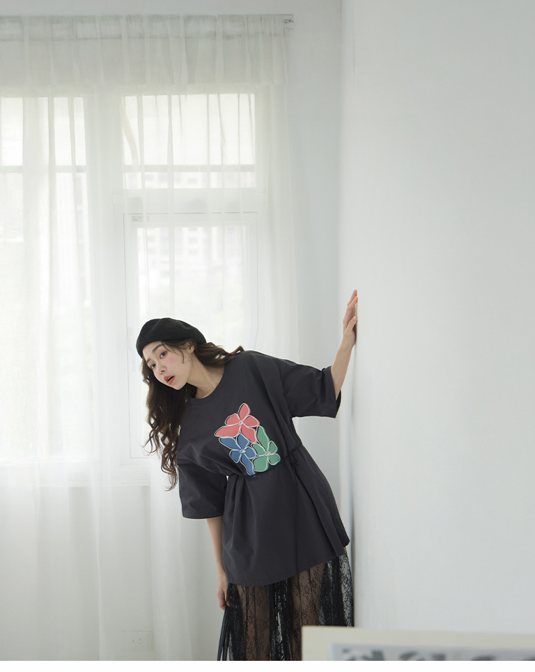 フラワープリントワイドTシャツ 2色展開