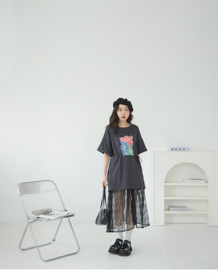 フラワープリントワイドTシャツ 2色展開