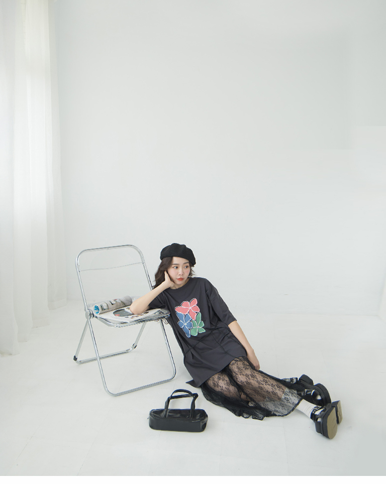 フラワープリントワイドTシャツ 2色展開
