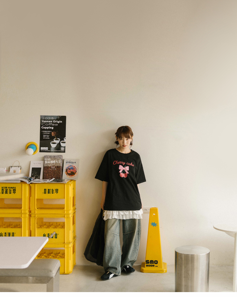 チェリープリントリボンワイドTシャツ 2色展開