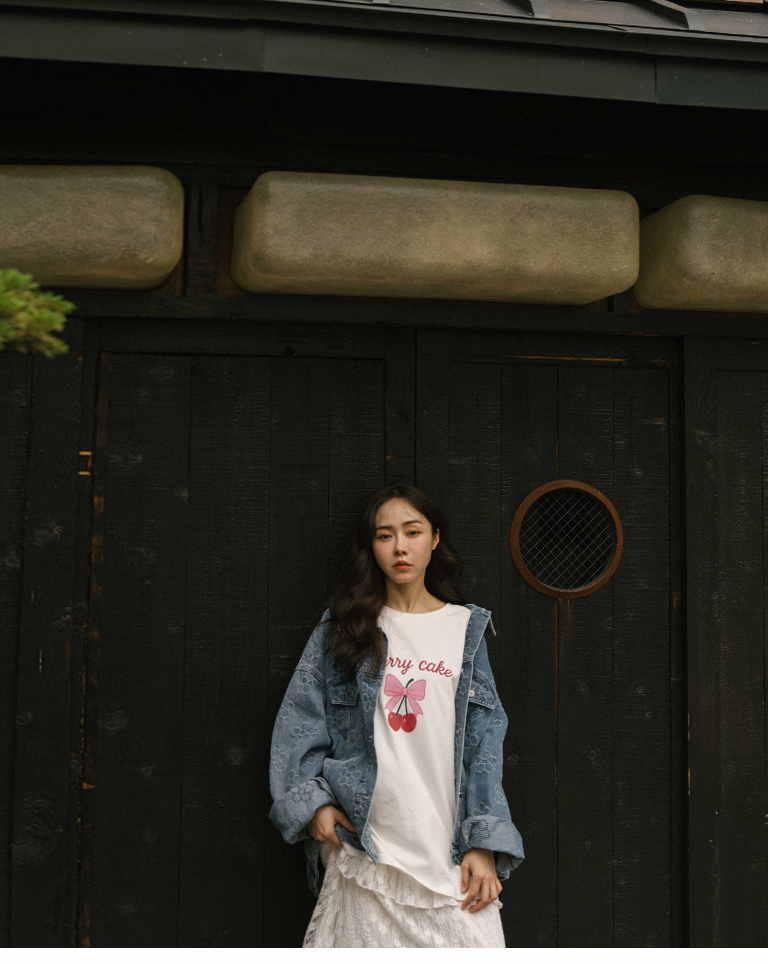 チェリープリントリボンワイドTシャツ 2色展開