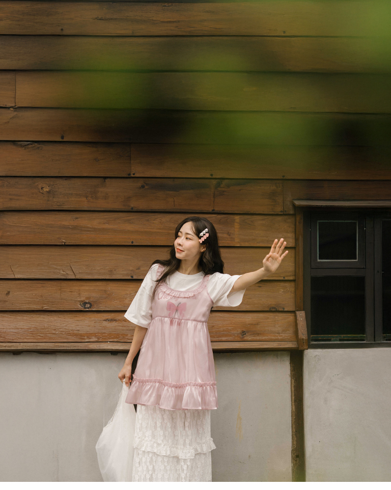 チェリープリントリボンワイドTシャツ 2色展開