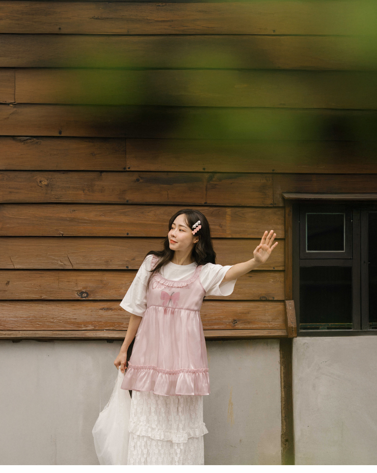 チェリープリントリボンワイドTシャツ 2色展開