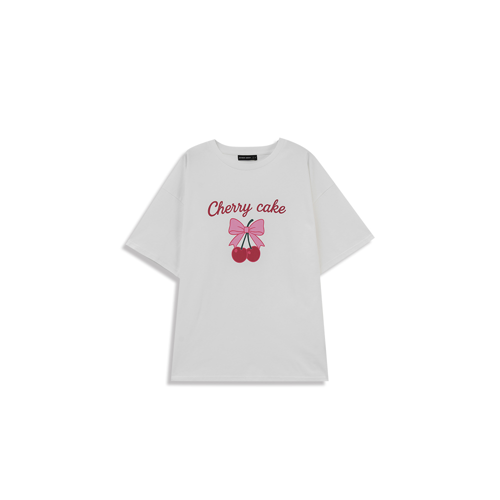 チェリープリントリボンワイドTシャツ 2色展開