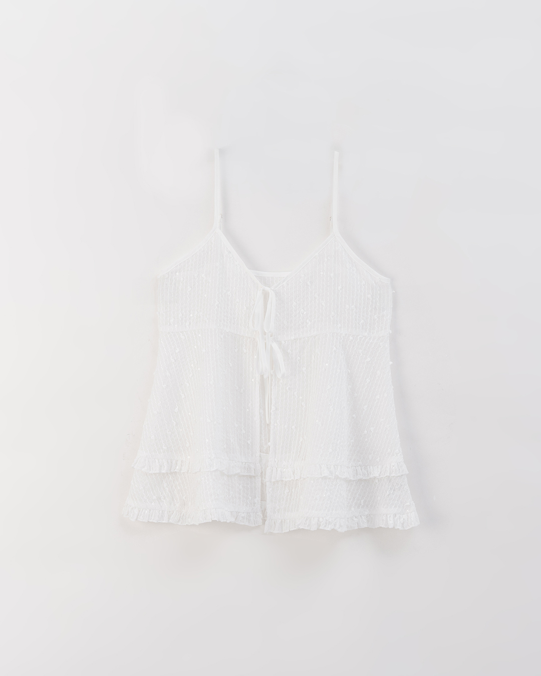 ジャカードフリルヘムリボンキャミソール