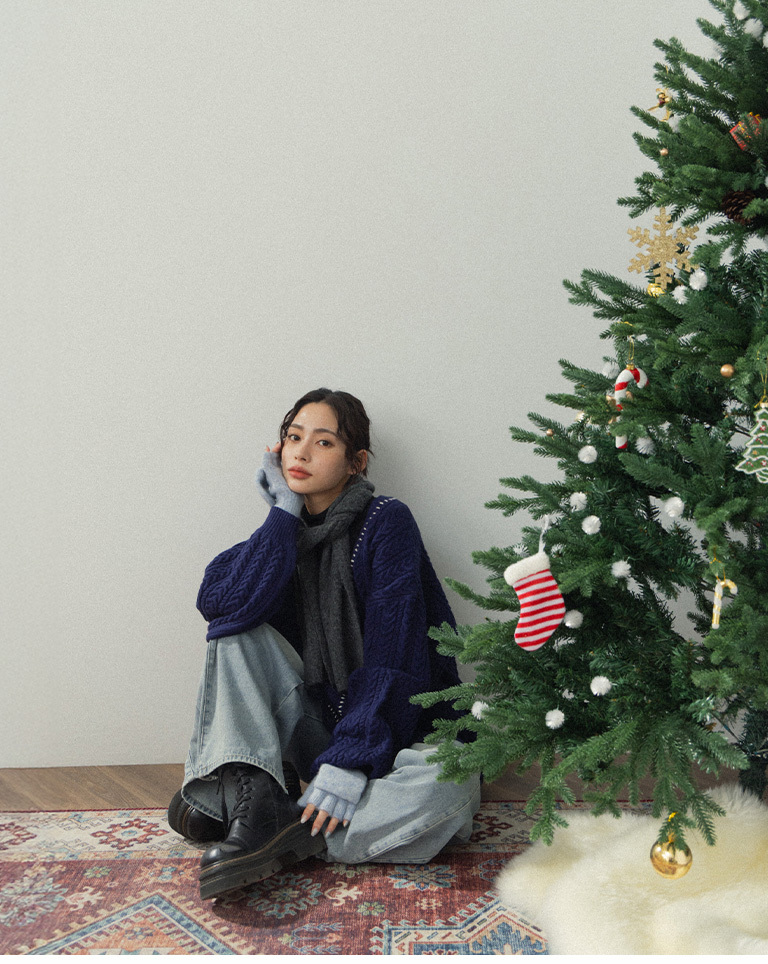 配色ステッチニットカーディガン 2色展開