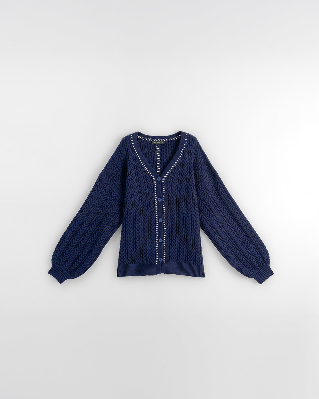 配色ステッチニットカーディガン 2色展開