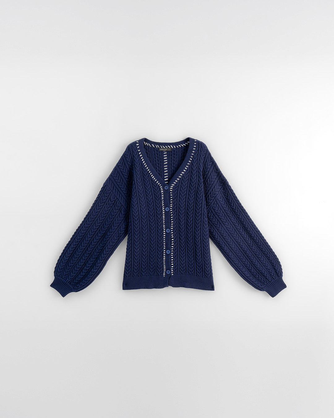 配色ステッチニットカーディガン 2色展開