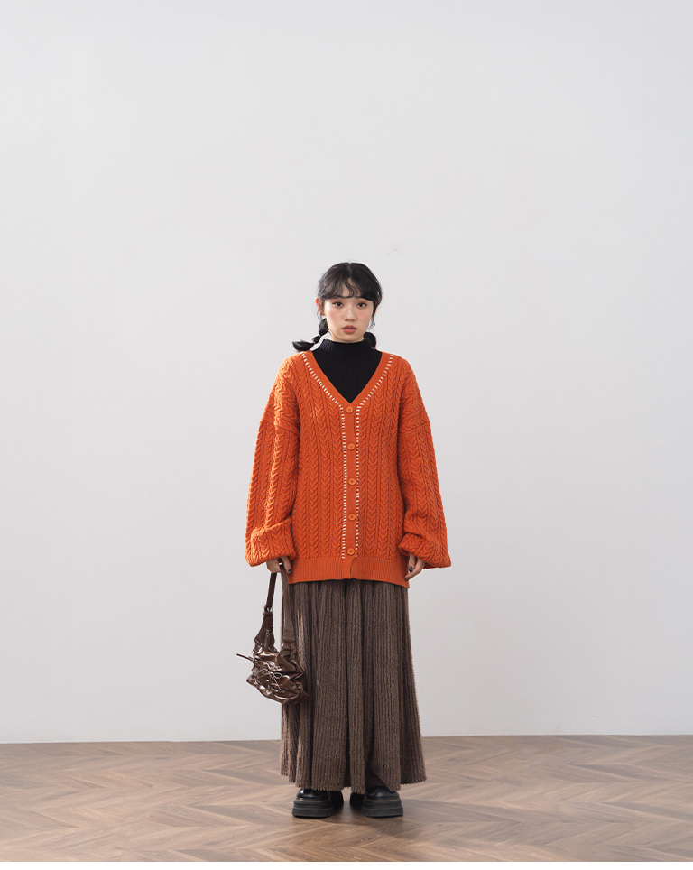 配色ステッチニットカーディガン 2色展開