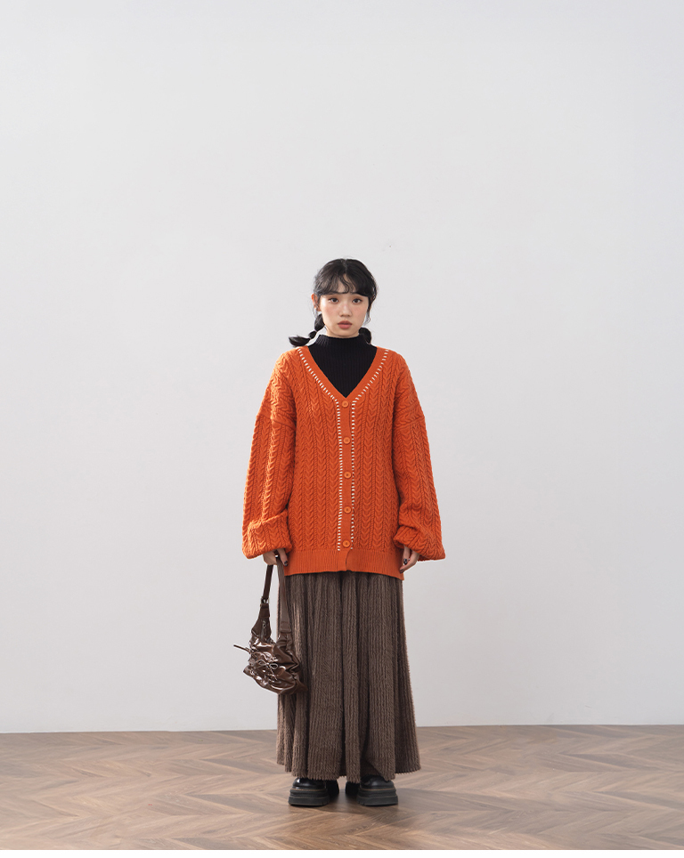 配色ステッチニットカーディガン 2色展開