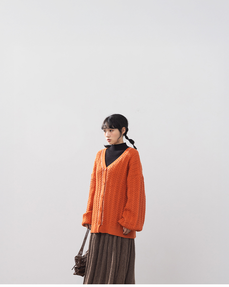 配色ステッチニットカーディガン 2色展開