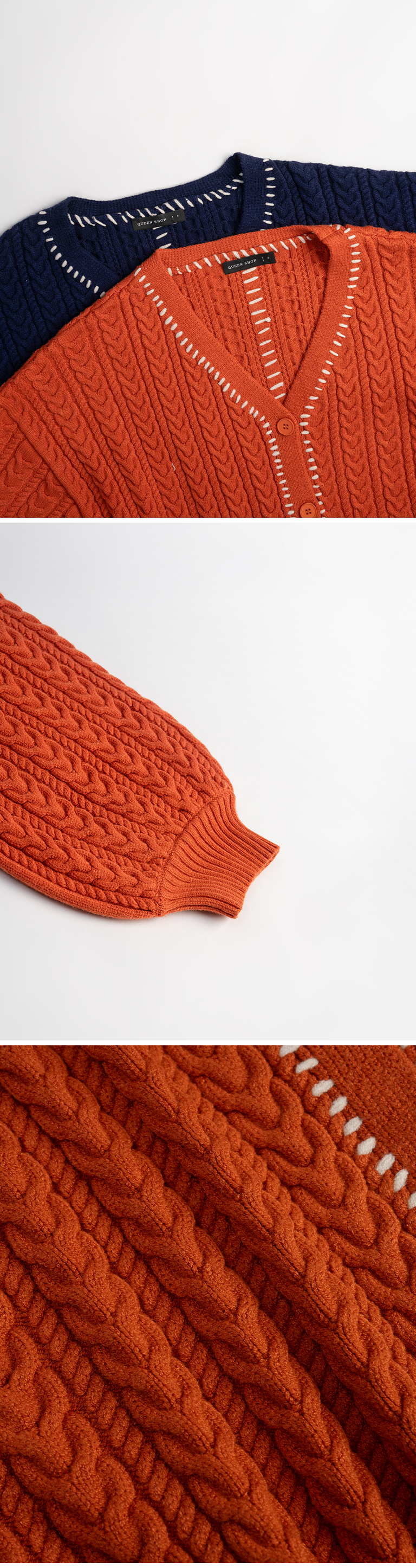 配色ステッチニットカーディガン 2色展開