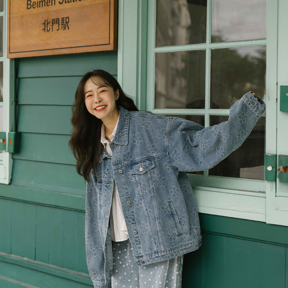 フラワージャカードデニムジャケット