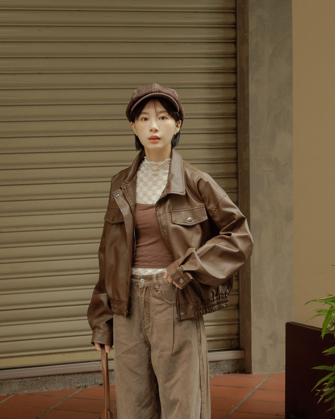 春2尚未收到1/23海運---ポケットショートレザージャケット ブラウン