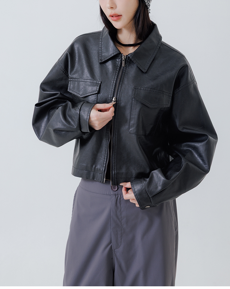 ショートレザージャケット 2色展開