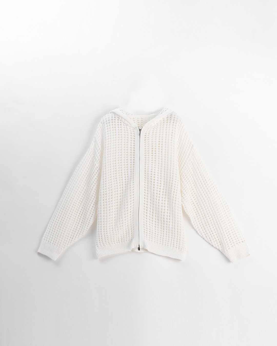 ユニセックス透かし編みニットパーカー