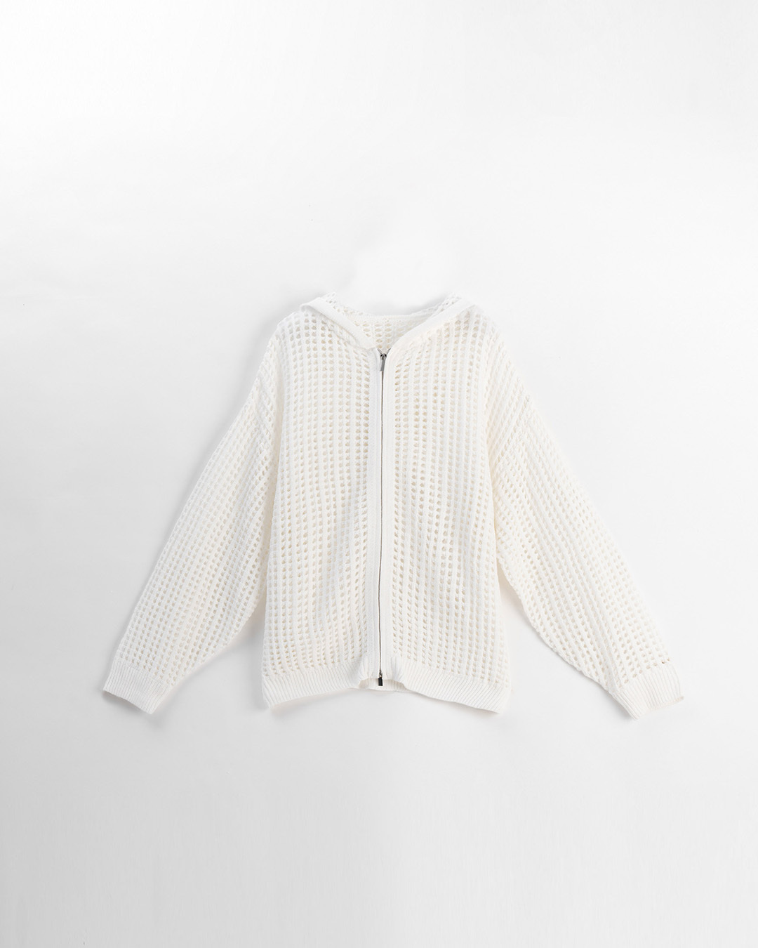 ユニセックス透かし編みニットパーカー