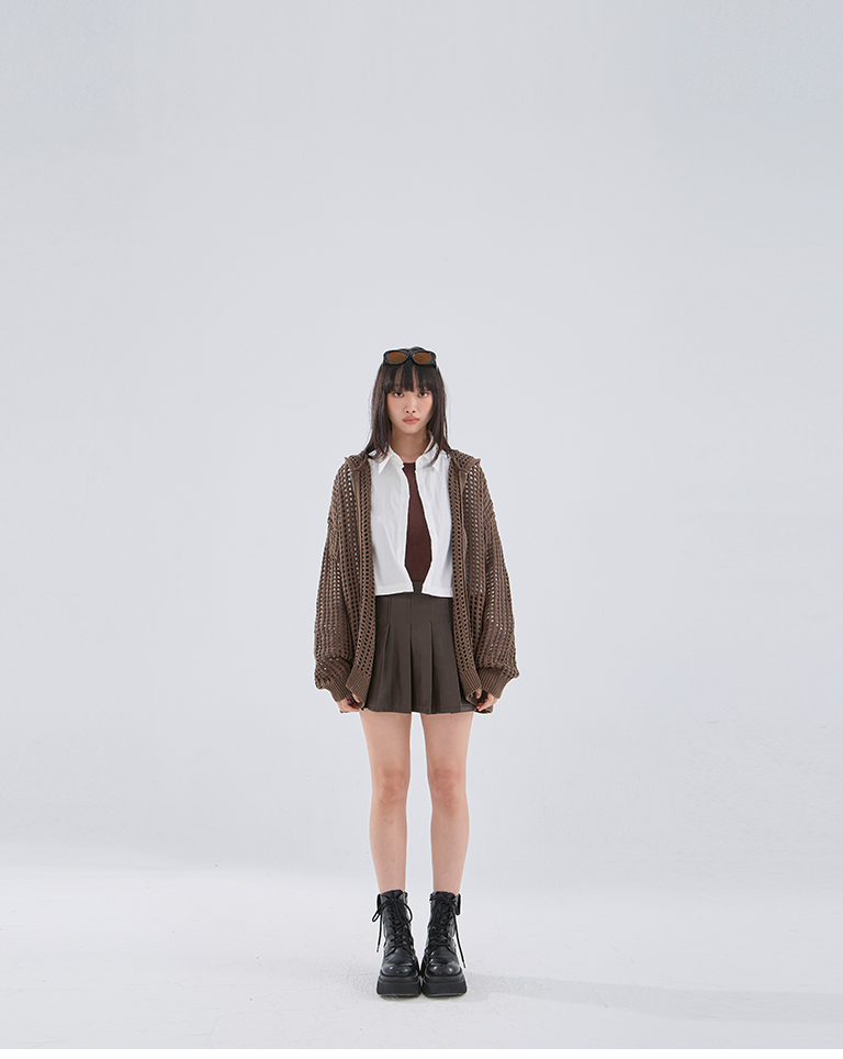 ユニセックス透かし編みニットパーカー