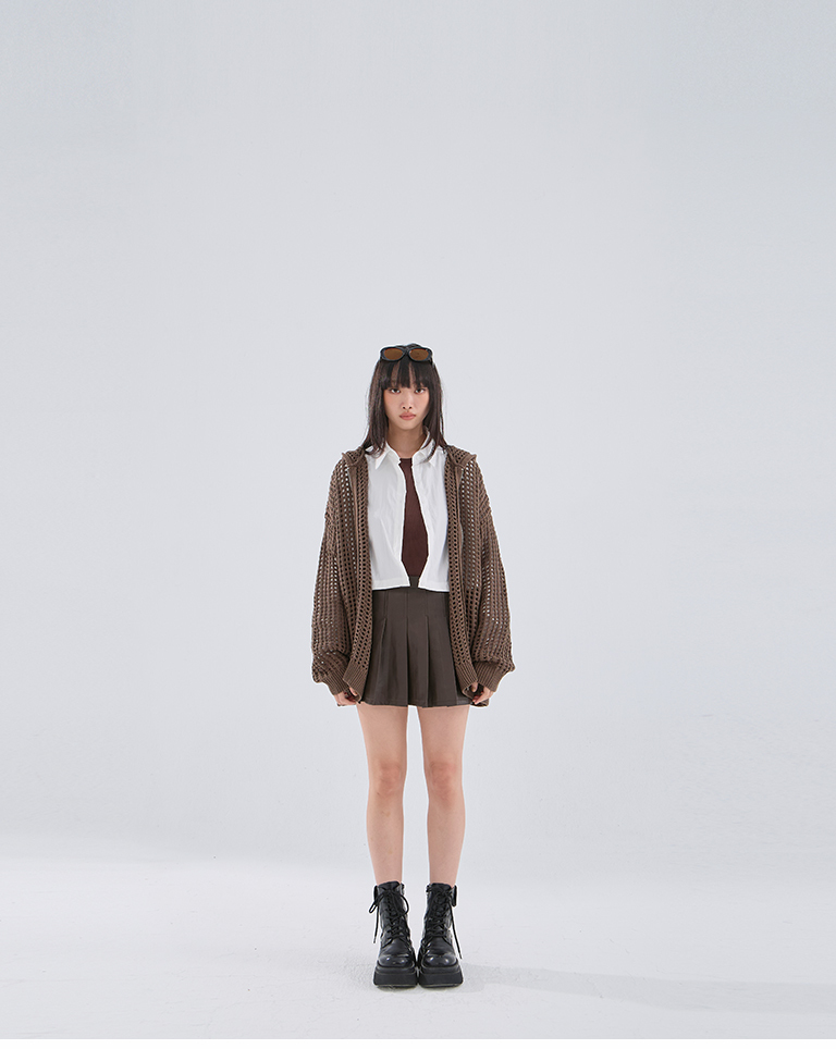 ユニセックス透かし編みニットパーカー