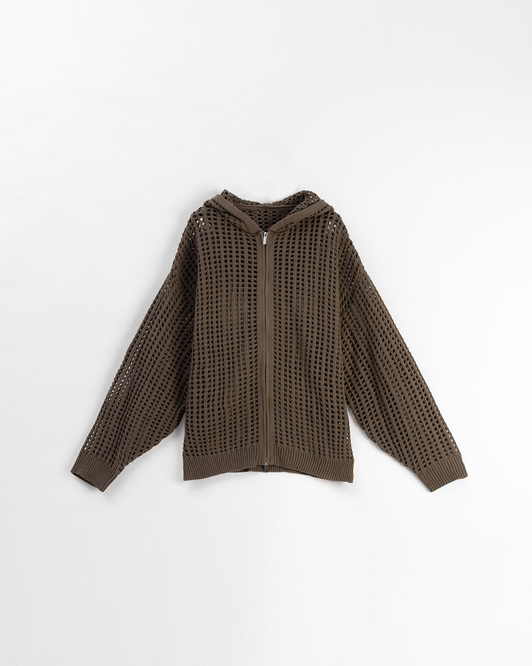 ユニセックス透かし編みニットパーカー