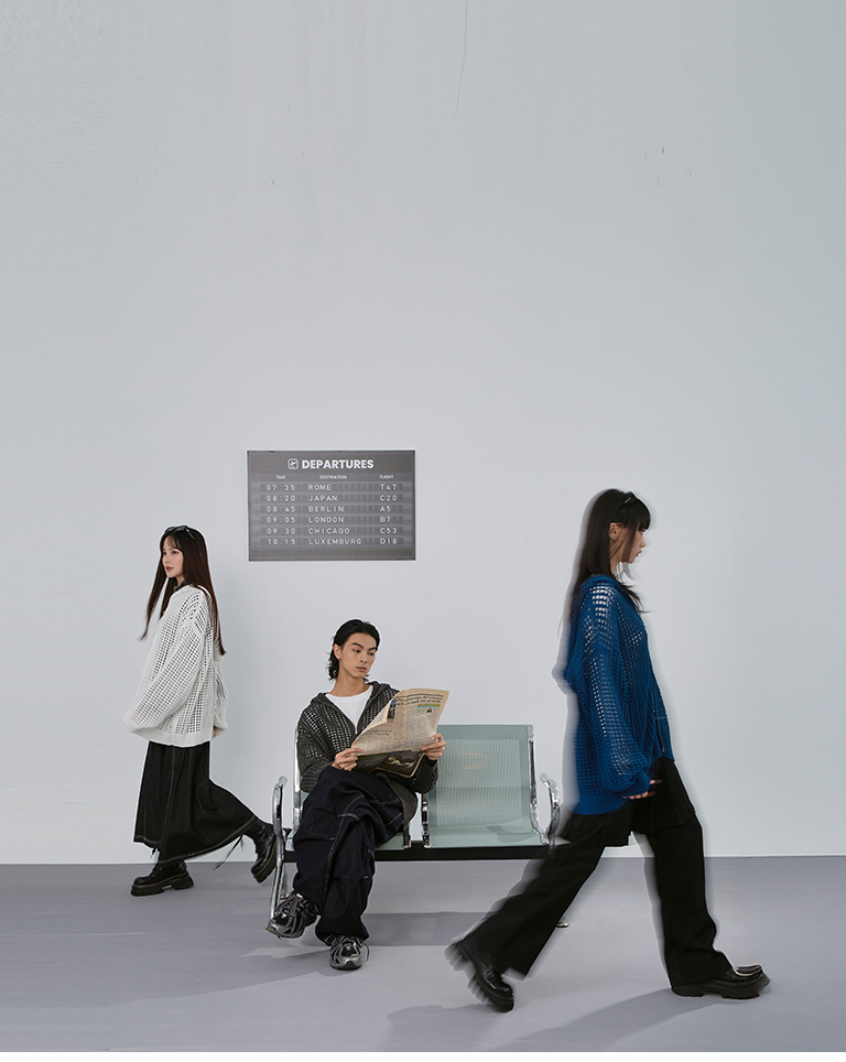 ユニセックス透かし編みニットパーカー