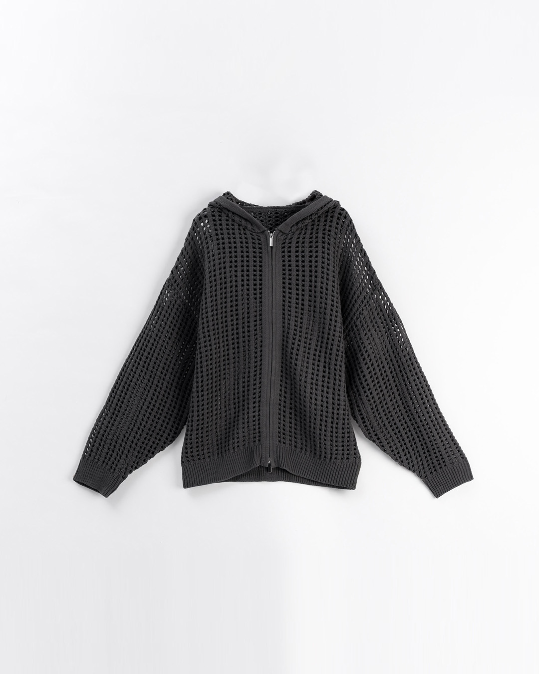 ユニセックス透かし編みニットパーカー