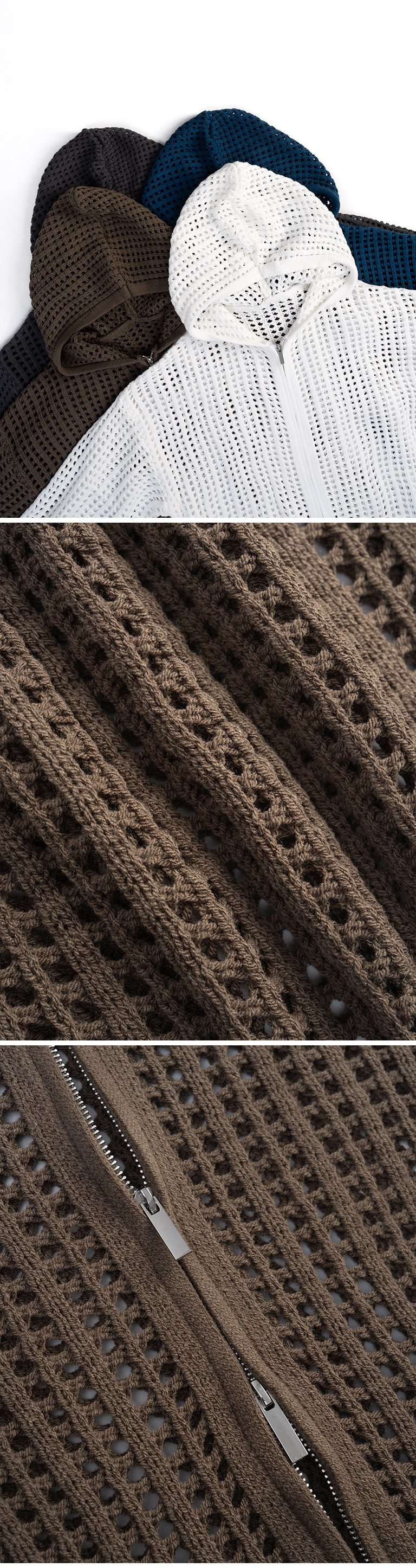 ユニセックス透かし編みニットパーカー