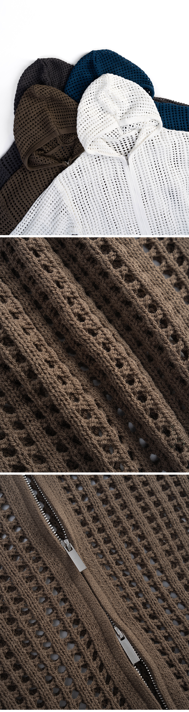 ユニセックス透かし編みニットパーカー