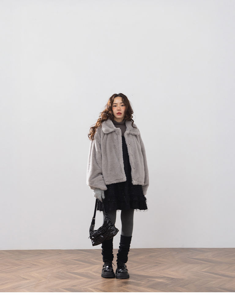 フェイクファージャケット グレー