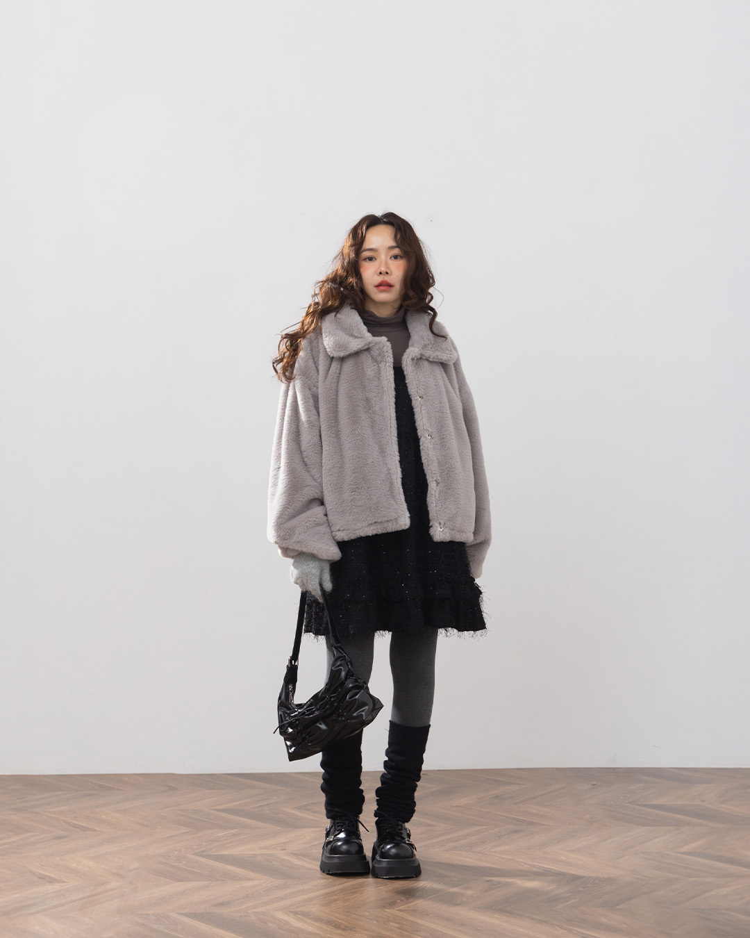 フェイクファージャケット グレー