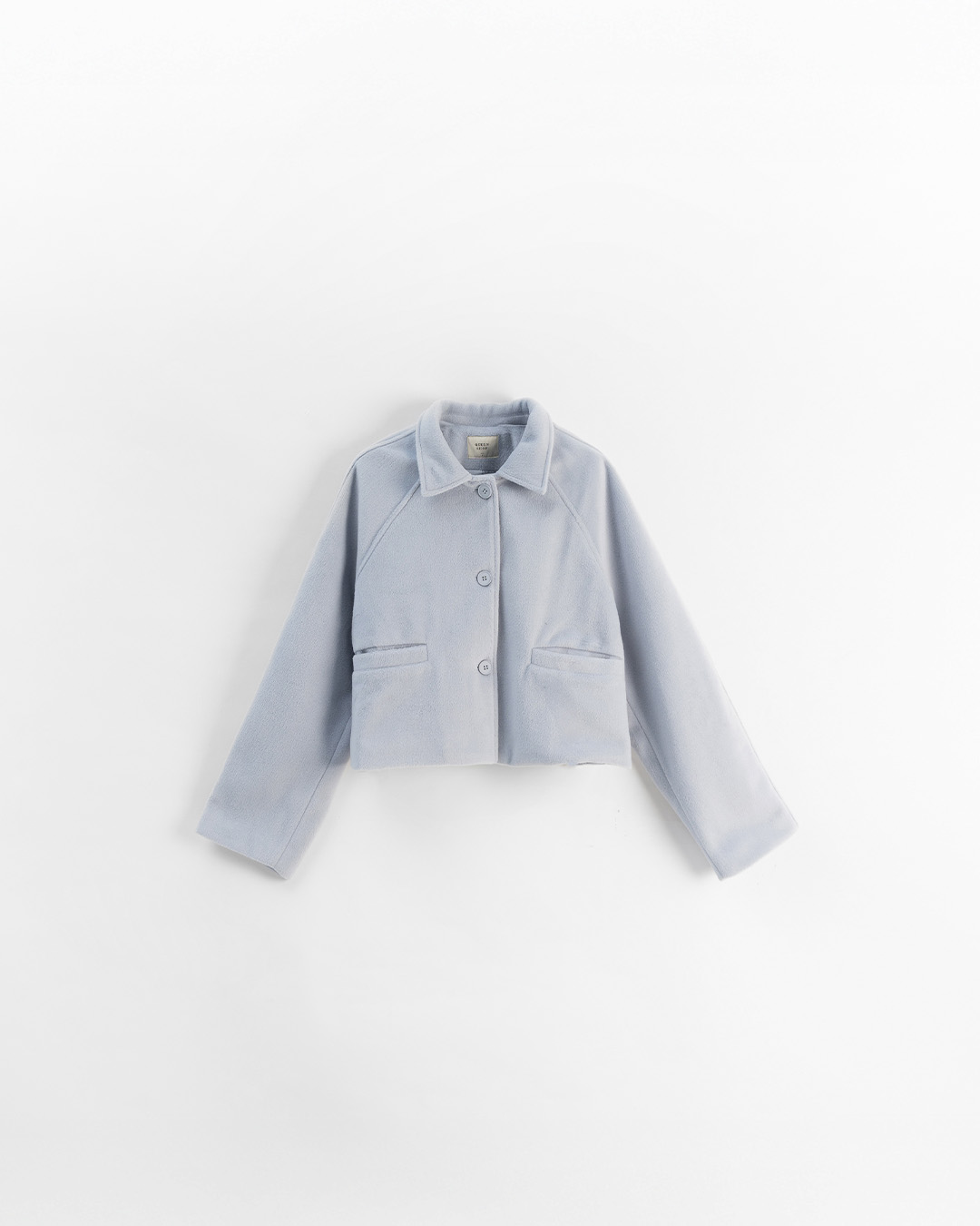 ウールブレンドボタンショートジャケット ブルー